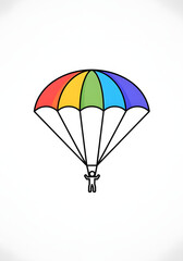 Colorful Parachute with Small Person Falling in Clear Sky