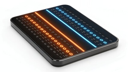 Futuristic Digital Device with Glowing Lines and Numerical Data.