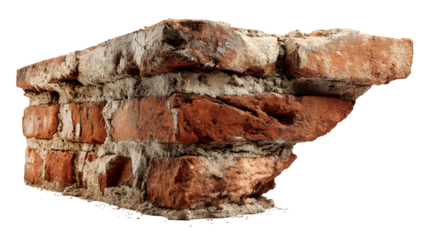 Distressed brick with missing corner, battle-scarred appearance, isolated on Transparent background