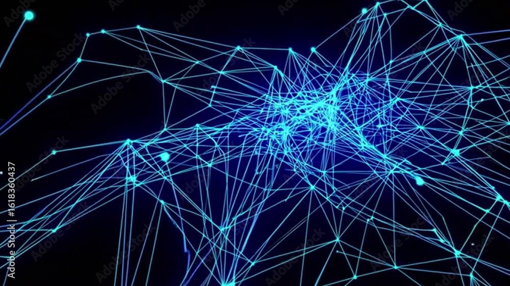 Poster intricate network of interconnected lines and nodes, symbolizing complex digital data on dark backdr