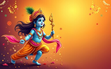 Ethnic hindu shree krishna janmashtami festival background. High quality