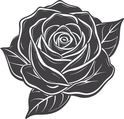 Vintage style rose vector illustration icon, classic floral design with detailed petals, hand-drawn botanical element, retro flower symbol, elegant black outline for decor and tattoo art