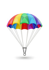 Colorful Rainbow Parachute with Bright Colors and Open Canopy Isolated on White Background