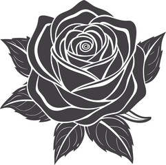 Vintage style rose vector illustration icon, classic floral design with detailed petals, hand-drawn botanical element, retro flower symbol, elegant black outline for decor and tattoo art