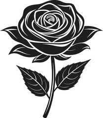 Vintage style rose vector illustration icon, classic floral design with detailed petals, hand-drawn botanical element, retro flower symbol, elegant black outline for decor and tattoo art