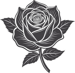 Vintage style rose vector illustration icon, classic floral design with detailed petals, hand-drawn botanical element, retro flower symbol, elegant black outline for decor and tattoo art