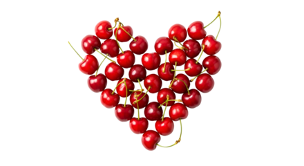 Cherries Arranged Shape Heart on Transparent Background, Fresh Cherries, Red Cherries, Fruit