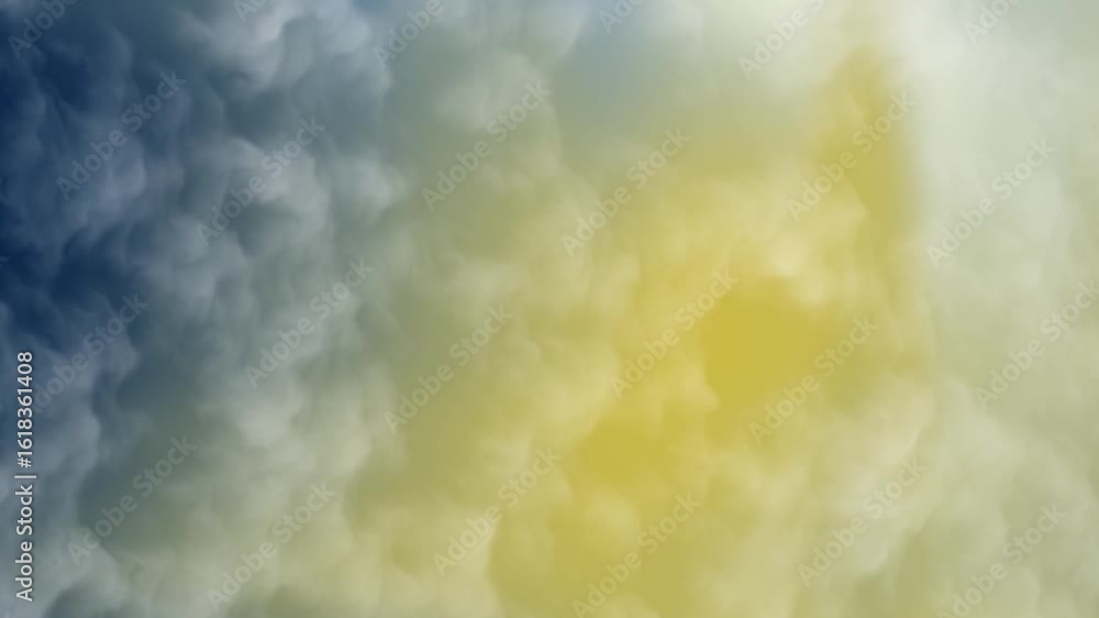 Poster gilded sapphire ethereal abstract cloudscape with dynamic movement and a blend of blue, yellow, and 
