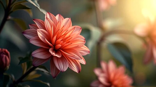Orange dahlia in sunlight Detail on flower petals