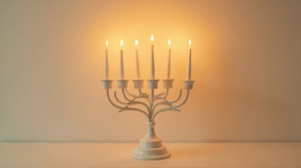 Fototapeta premium Menorah with Lit Candles in Warm Ambient Lighting for Hanukkah Celebration