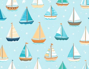 Cute sailboat pattern on light blue background