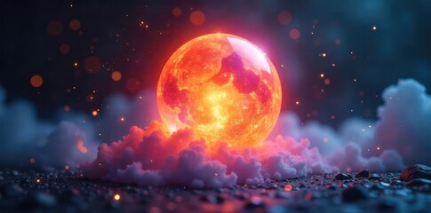 Obraz premium Ethereal flames dance within a mystical, glowing orb, radiating an otherworldly, flammable energy Perfect for fantasy, magic, and occult themes , supernatural, flammable, blaze