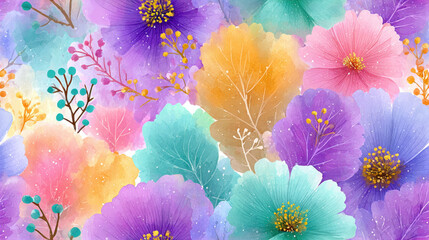 Seamless vintage flower, Soft watercolor illustration of vintage pastel flowers, perfect for decorative use, art projects, or as a background image in various creative applications.