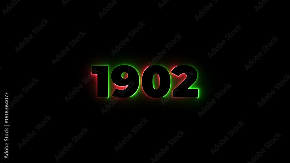 Poster 1902 neon line text. abstract 1902 neon text animation, glowing neon number text background 4k anima