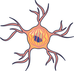 Illustration of a neuron with neurofibrillary tangles. Shows abnormal tau protein aggregates inside the cell, a hallmark of neurodegenerative diseases.