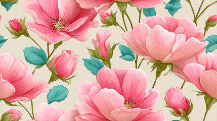 Seamless vintage flower, A vintage pastel-themed image featuring delicate tiny flower buds and petals, perfect for design projects or floral decoration inspiration.