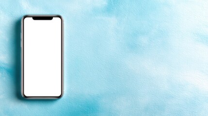 A sleek, modern smartphone lying flat on a textured blue background, representing technology, communication, and minimalism in the digital age while inviting creativity.