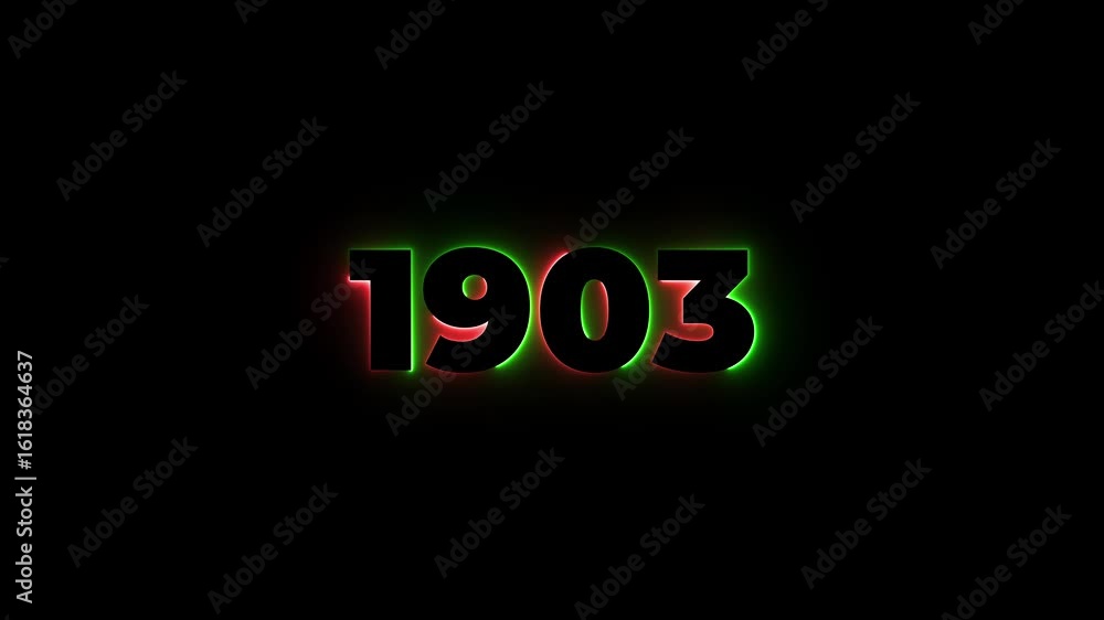Poster 1903 neon line text. abstract 1903 neon text animation, glowing neon number text background 4k anima