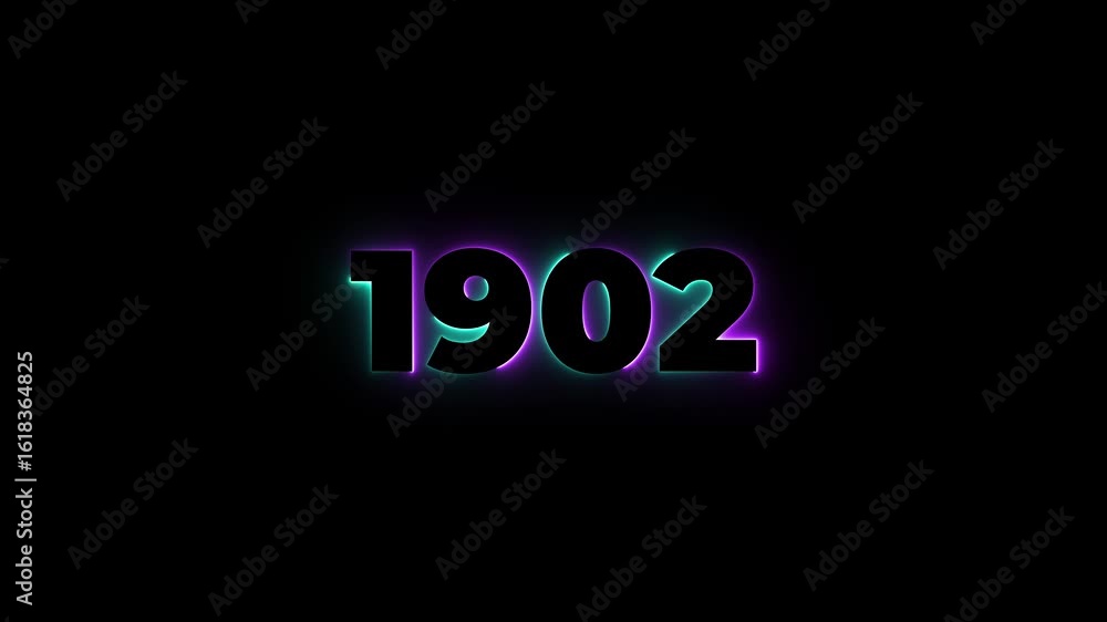 Poster 1902 neon line text. abstract 1902 neon text animation, glowing neon number text background 4k anima