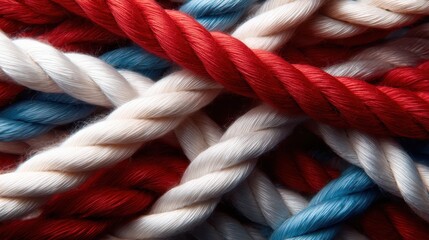 An artistic close-up of intertwined ropes in vibrant colors, creating a dynamic texture that evokes feelings of passion and creativity, perfect for abstract art lovers and designers.