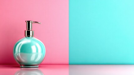 Showcase a stylish pump dispenser set against a dual-color background, highlighting modern design and aesthetics that appeal to contemporary styling in product photography.