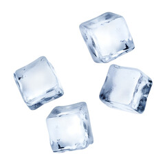 Fototapeta premium Four flying ice cubes cut out