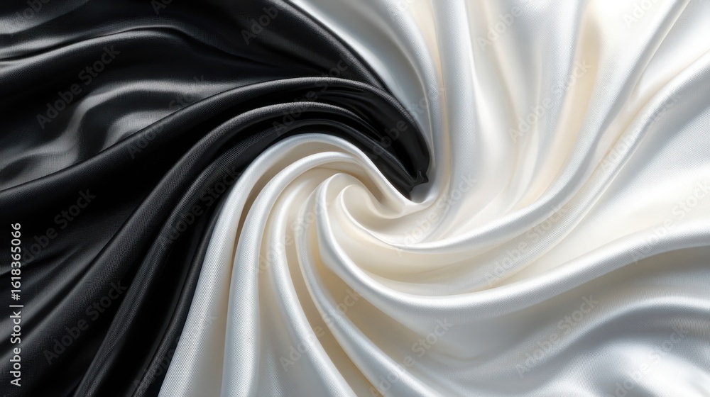 Poster a mesmerizing swirl of black and white satin fabric showcases the interplay of light and shadow, cre