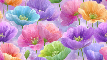 Seamless vintage flower, A beautiful watercolor illustration of faded pastel vintage poppies, perfect for floral designs and decor, capturing a serene and artistic vibe.