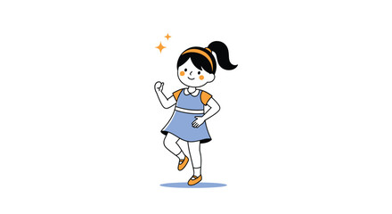 A young girl dancing gracefully with sparkles appearing around her head a simple cartoon illustration