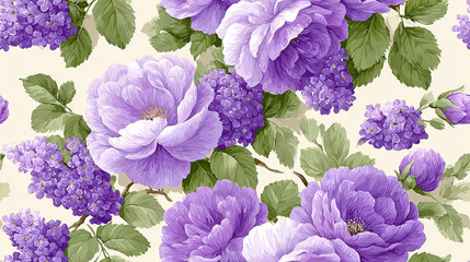 Seamless vintage flower, A pastel vintage floral image featuring lavender and cream colors, perfect for background design or decorative purposes in various projects.