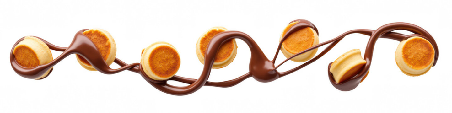 Delicious mini pancakes drizzled with rich chocolate create tempting dessert display, perfect for sweet cravings