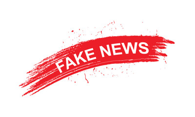 Fake News Brush Stroke Stamp Vector &ndash; Red Grunge Text Design with Bold Typography and Paint Swipe Effect. Editable Vector File Featuring Distressed Brush Art,