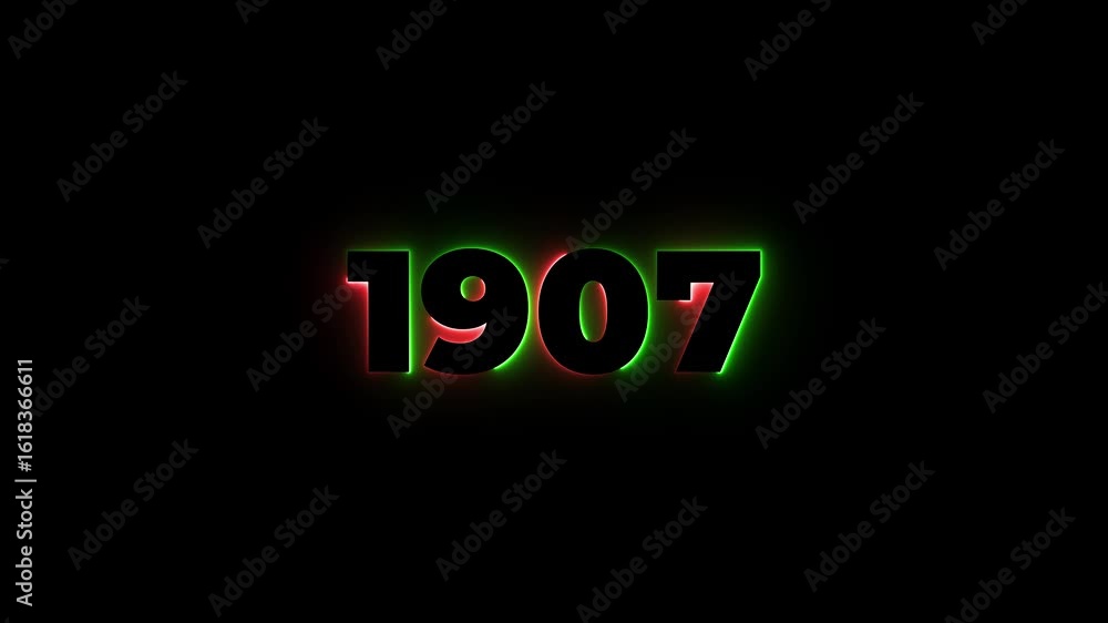 Poster 1907 neon line text. abstract 1907 neon text animation, glowing neon number text background 4k anima