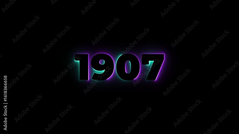 Poster 1907 neon line text. abstract 1907 neon text animation, glowing neon number text background 4k anima