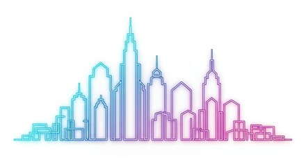 Fototapeta premium Neon Cityscape Silhouette: Modern Architecture in Gradient Colors