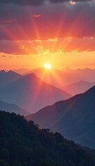 Serene sunrise over a mystical mountain range, bathed in golden light, spiritual energy palpable Perfect for meditation, mindfulness, and new age themes , otherworldly, divine, awakening
