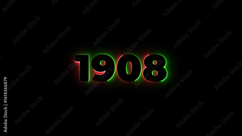 Poster 1908 neon line text. abstract 1908 neon text animation, glowing neon number text background 4k anima