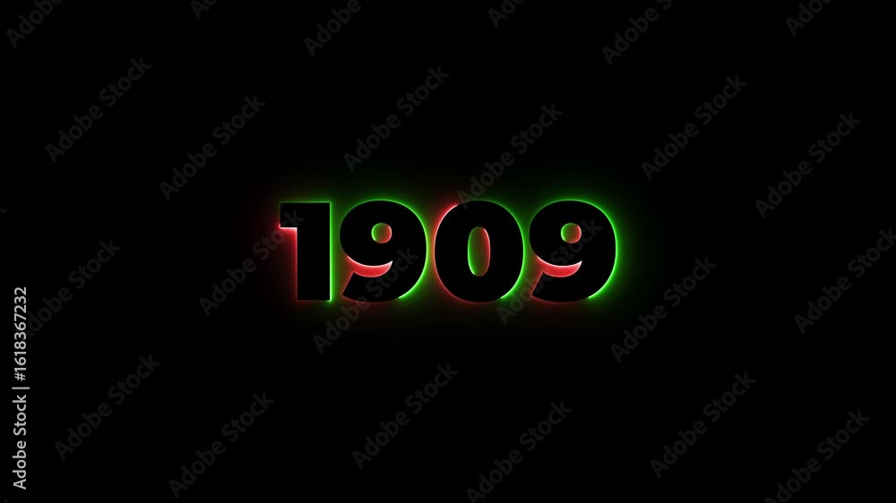 Poster 1909 neon line text. abstract 1909 neon text animation, glowing neon number text background 4k anima