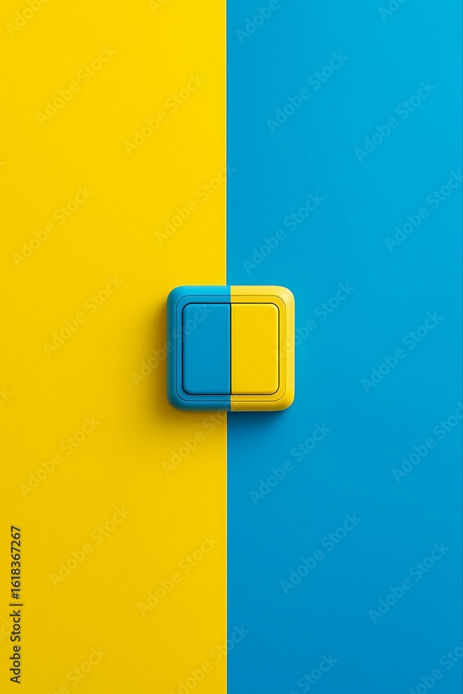 Poster two colored blocks connected on a split background