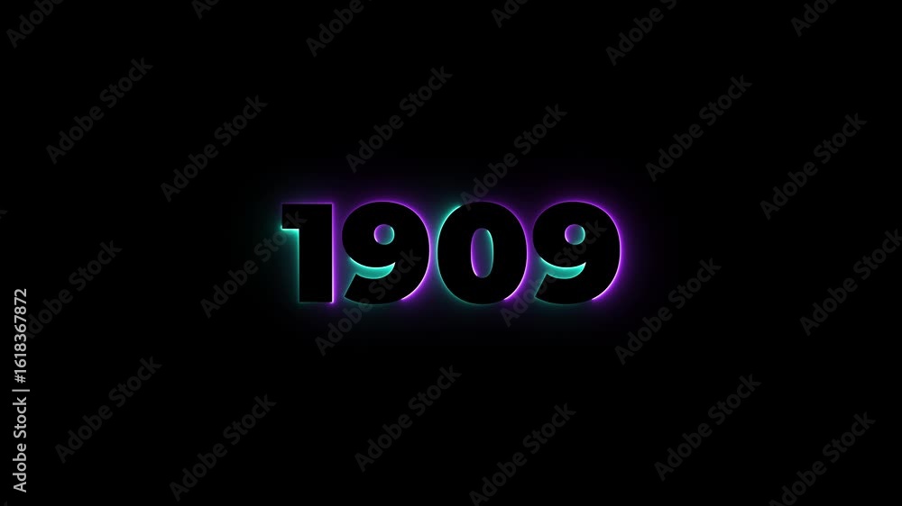 Poster 1909 neon line text. abstract 1909 neon text animation, glowing neon number text background 4k anima