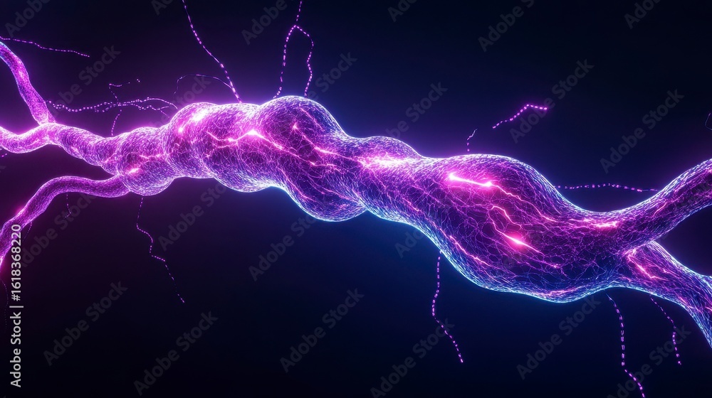 Poster a vibrant, glowing neural network representation, showcasing intricate details and pulsating lights 