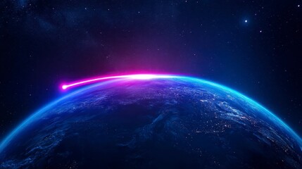 Obraz premium A breathtaking view of Earth illuminated by a stunning comet streaking across the night sky, showcasing the beauty of the cosmos