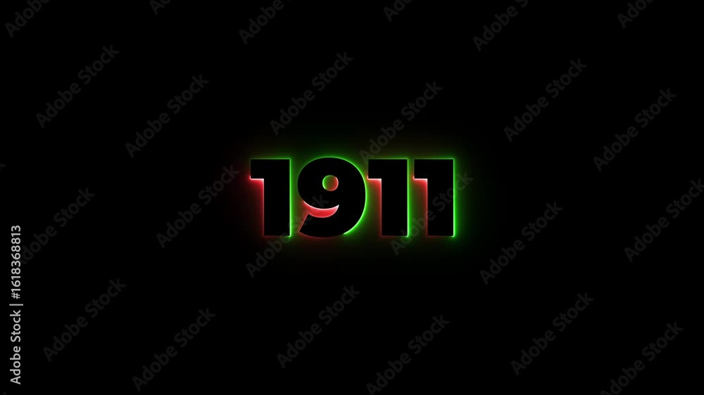 Poster 1911 neon line text. abstract 1911 neon text animation, glowing neon number text background 4k anima