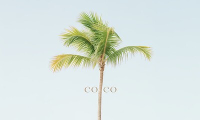 Obraz premium Single Palm Tree Against a Light Blue Sky with 