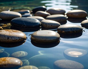 Smooth stones in water, shallow focus