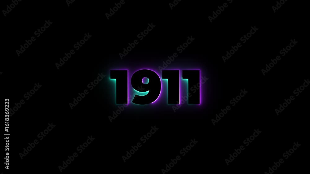Poster 1911 neon line text. abstract 1911 neon text animation, glowing neon number text background 4k anima