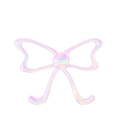 3D Y2K Holographic Ribbon Bow, Cute Pastel Style