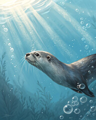 Obraz premium seal in water