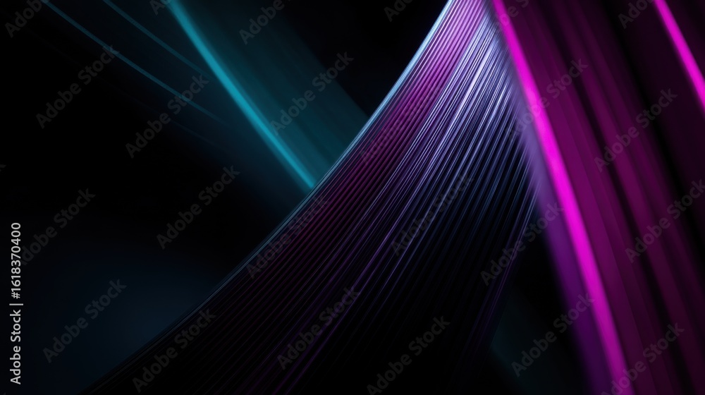 Poster abstract digital artwork with a dark background featuring a dynamic curved line trajectory from shou