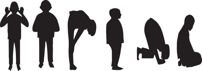 Spiritual Muslim Prayer Pose Silhouettes in Peaceful Form